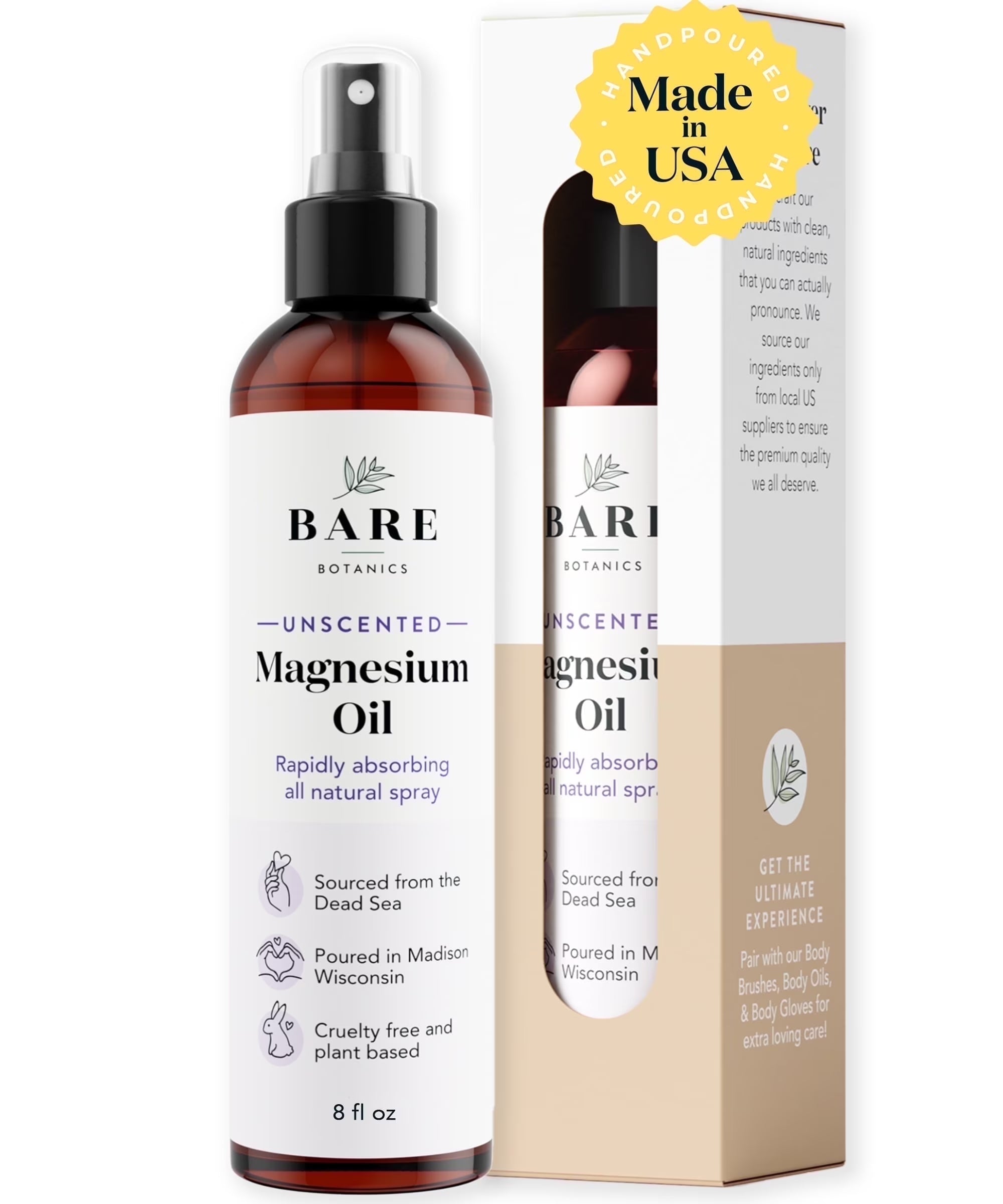 Magnesium Oil Spray Unscented 8 Fl Oz | Sourced from the Dead Sea, Made in Wisconsin
