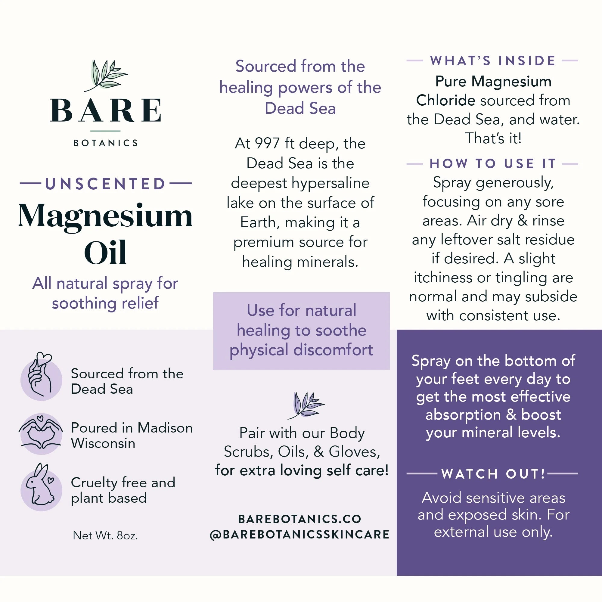 Magnesium Oil Spray Unscented 8 Fl Oz | Sourced from the Dead Sea, Made in Wisconsin