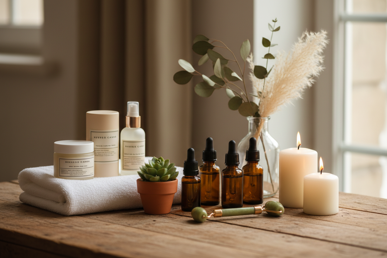 wellness and self-care products on a table